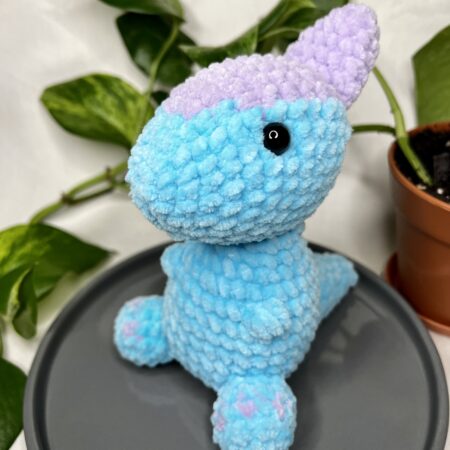 Baby Blue and Lavender Chenille Crochet Parasaurolophus Dinosaur Plushie