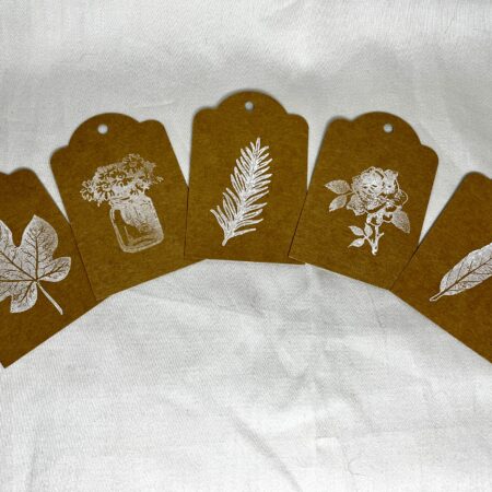 5 kraft brown gift tags with white ink